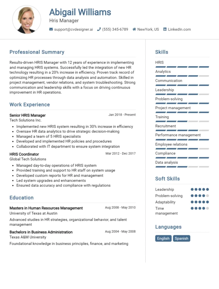 HRIS Manager CV Example For 2025: Top Tips & Samples