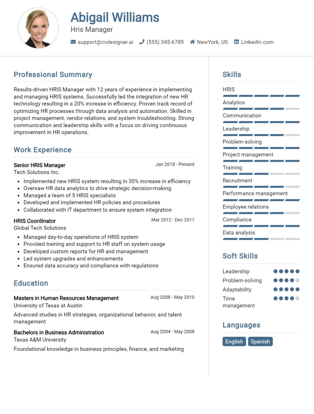 Hris Manager CV Example