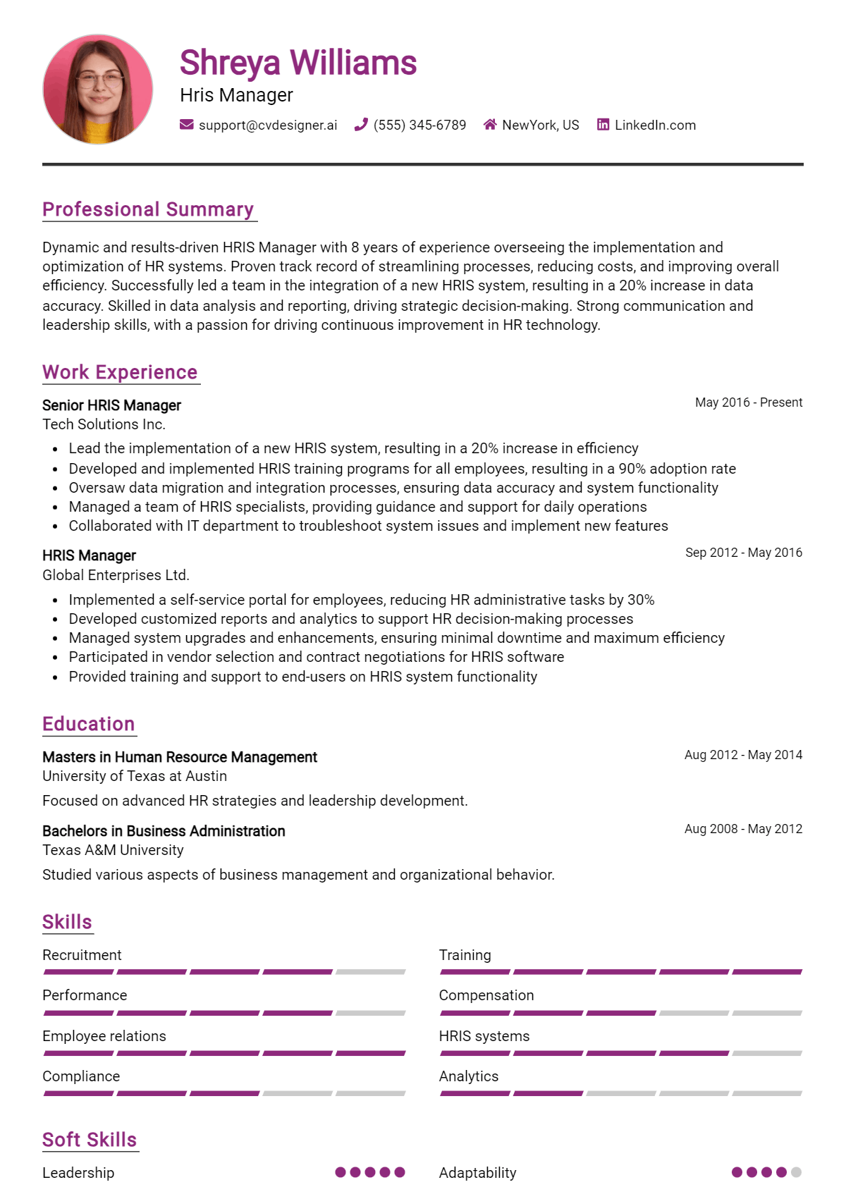 Hris Manager Resume Example