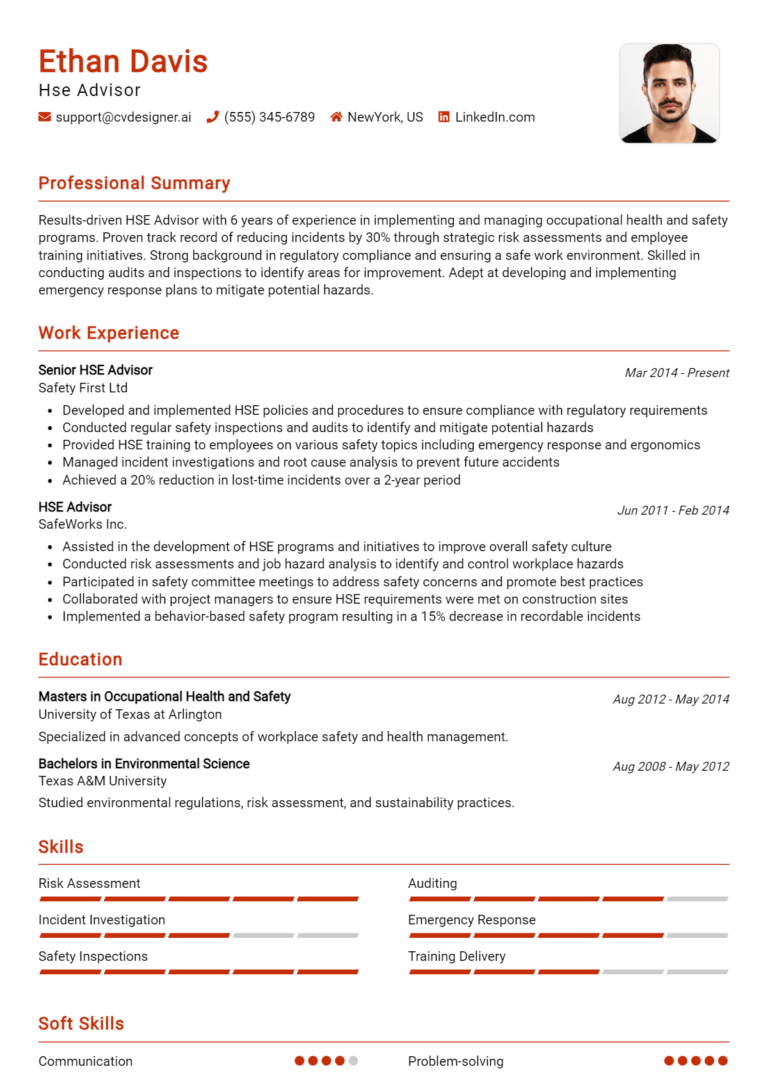 Hse Advisor Resume Example for 2025: Tips to Stand Out