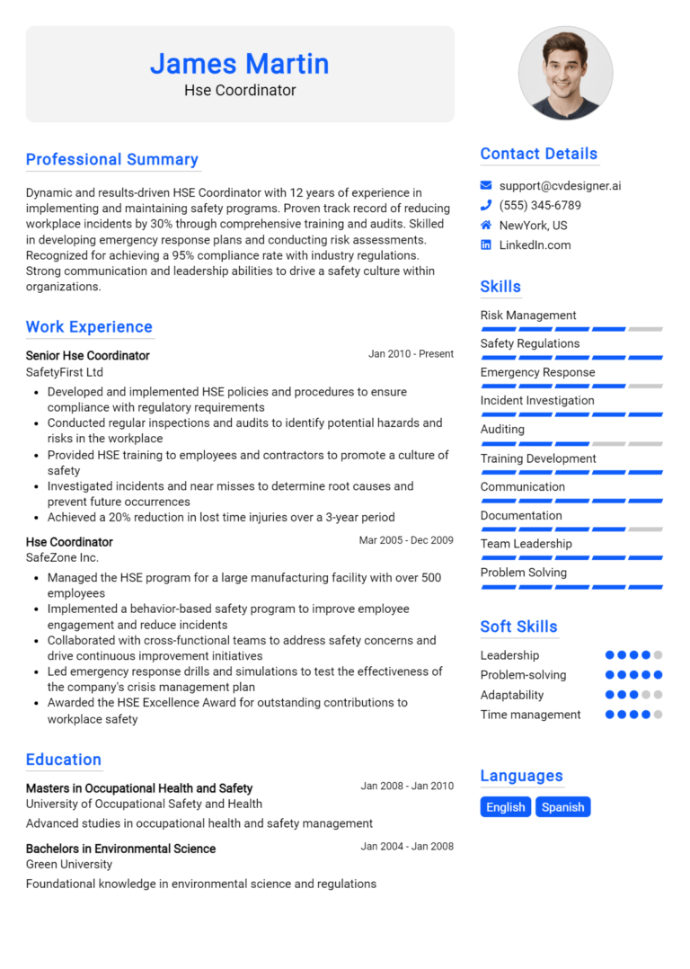 Hse Coordinator Resume Example for 2025: How to Craft a Winning CV