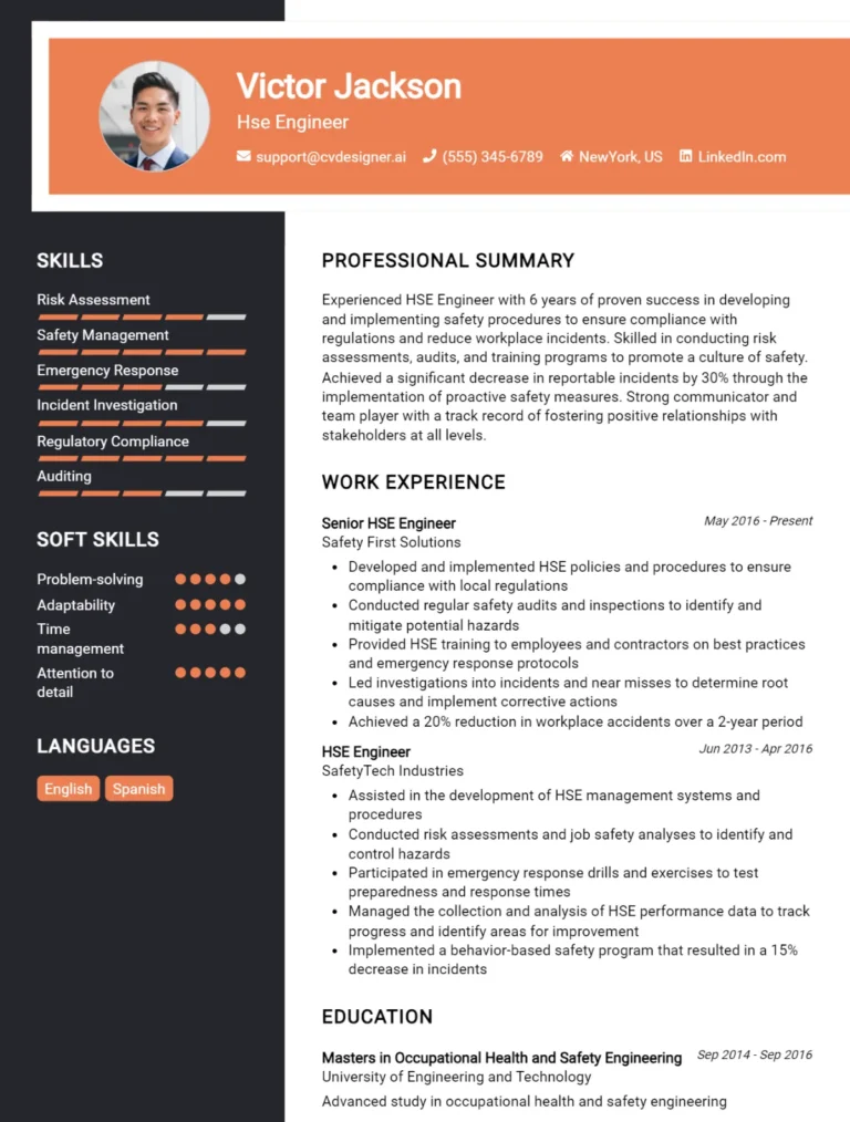 HSE Engineer CV Example For 2025: Top Tips & Samples