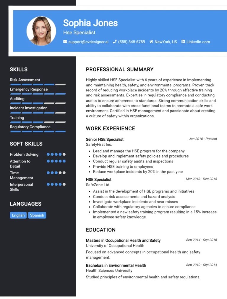 HSE Specialist CV Example For 2025: Best Formatting Tips
