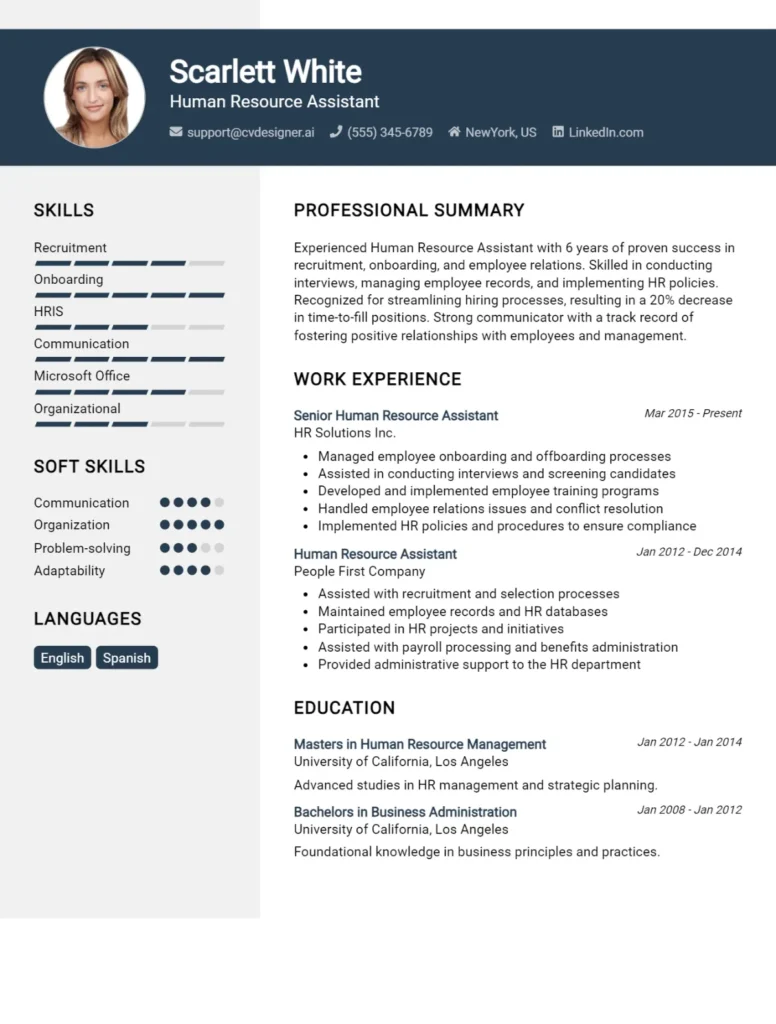 Human Resource Assistant CV Example