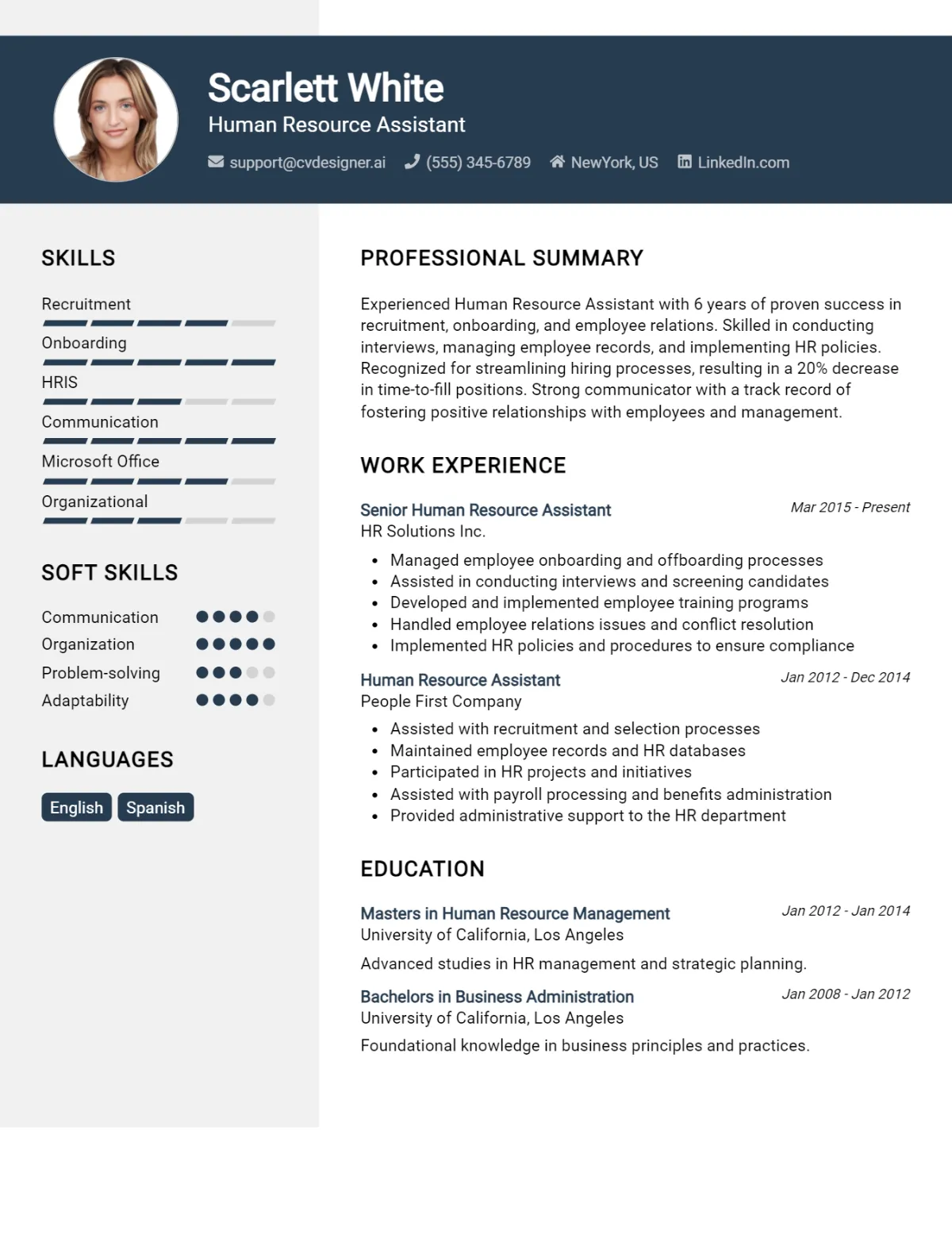 Human Resource Assistant CV Example