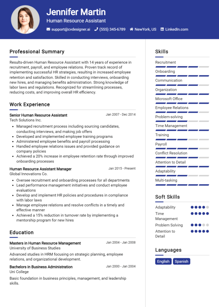 Human Resource Assistant Resume Example