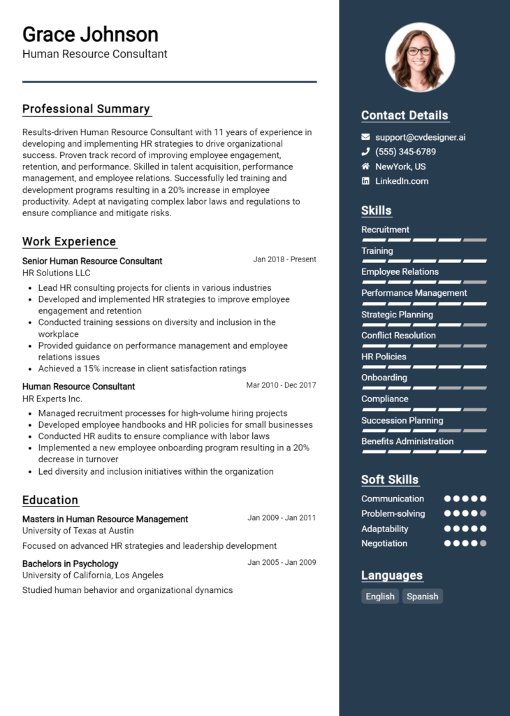 Human Resource Consultant Resume Example