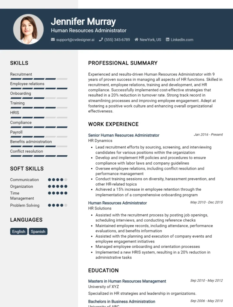 15 Human Resources Administrator CV Examples And Templates For 2025