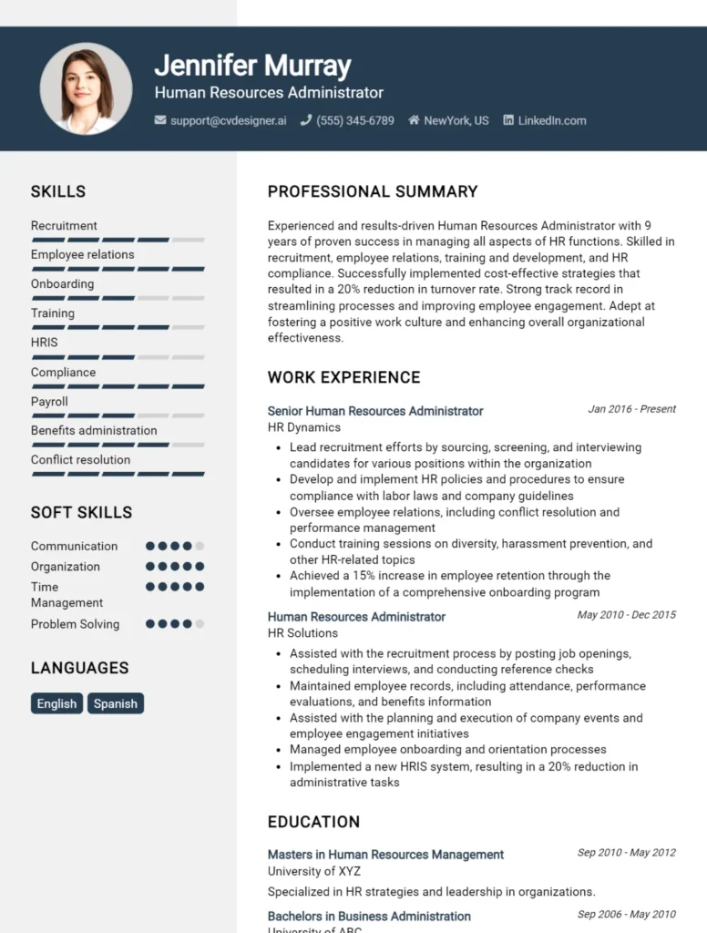 Human Resources Administrator CV Example