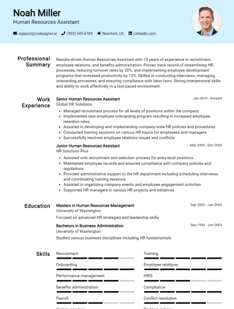 Human Resources Assistant CV Example For 2025: Best Writing Guide