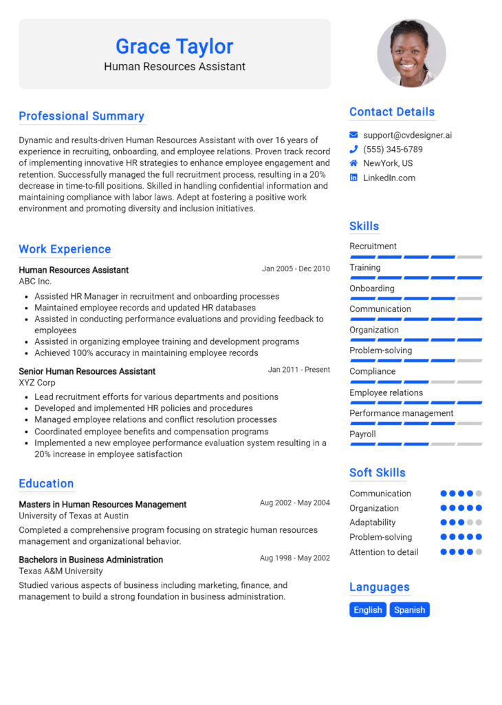 Human Resources Assistant Resume Example
