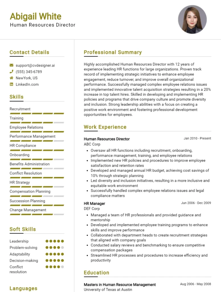 Human Resources Director CV Example