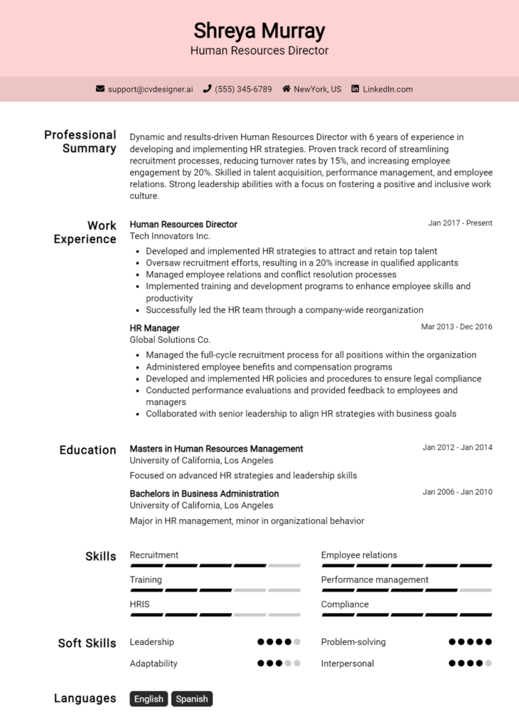 Human Resources Director Resume Example