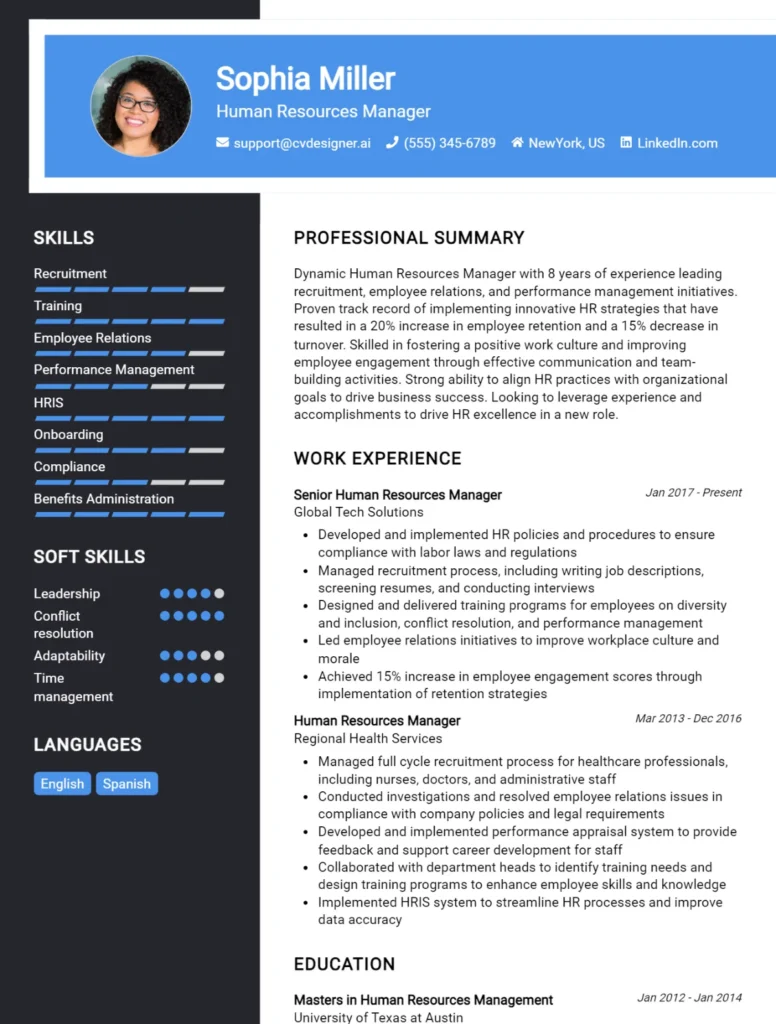 Human Resources Manager CV Example