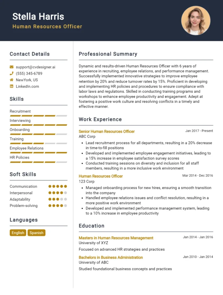 16 Human Resources Officer CV Examples And Templates For 2025