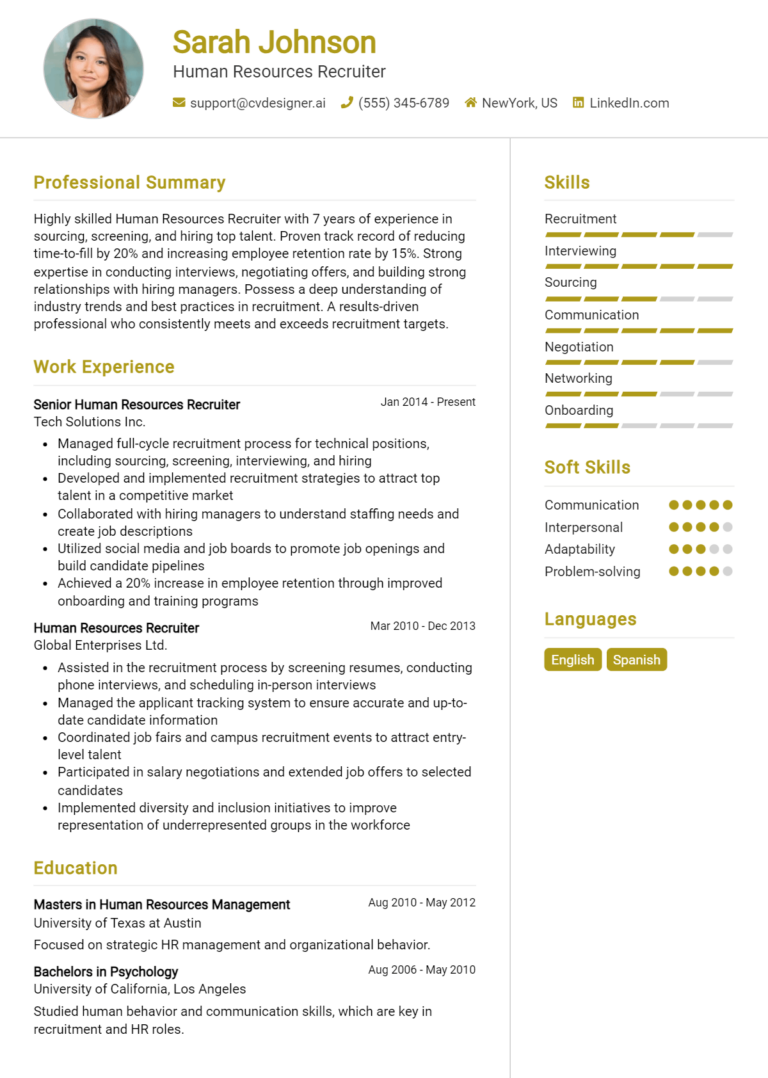 10 Human Resources Recruiter Resume Examples for 2025: Tips to Stand Out