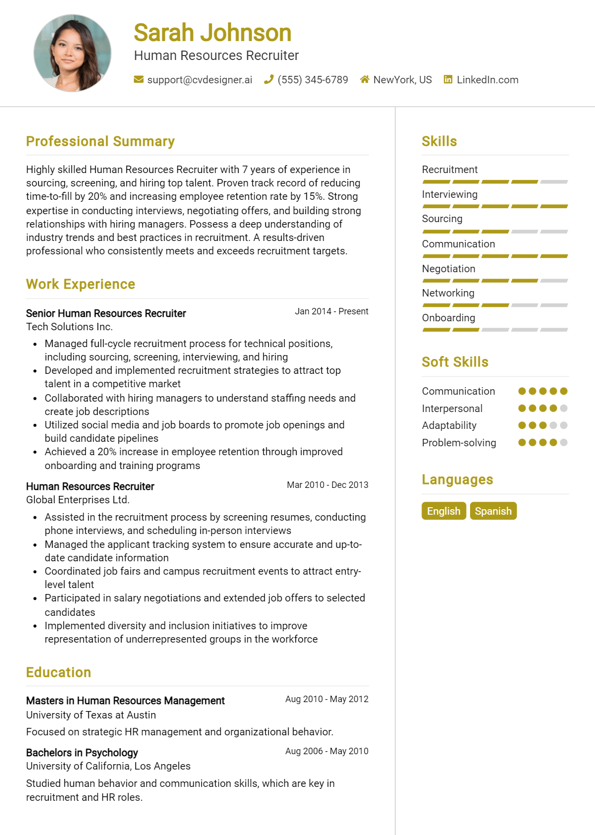 Human Resources Recruiter Resume Example