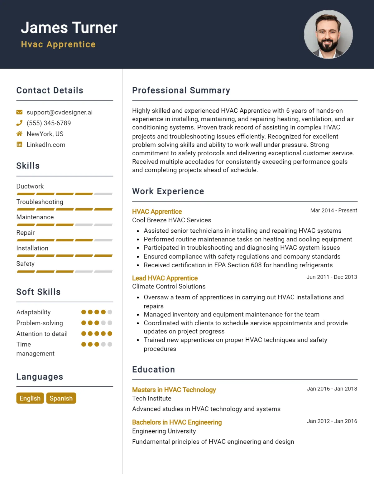Hvac Apprentice CV Example