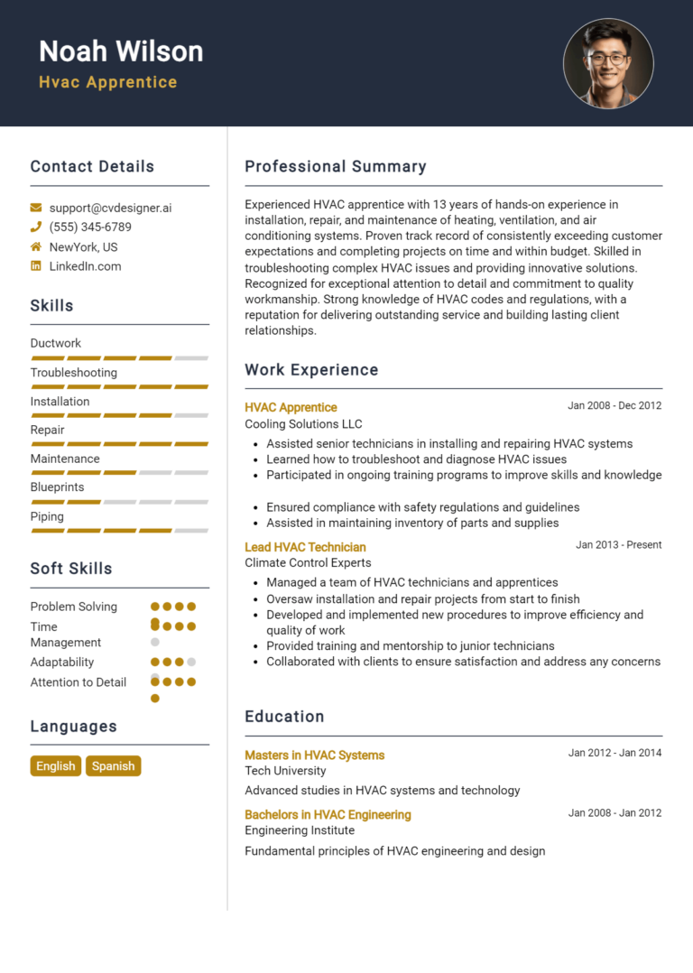 Hvac Apprentice Resume Example for 2025: Free Downloadable Templates