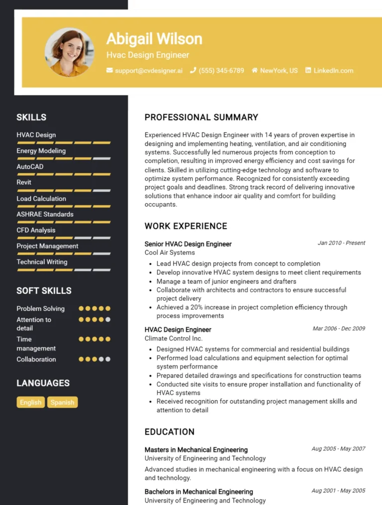 HVAC Design Engineer CV Example For 2025: Top Tips & Samples