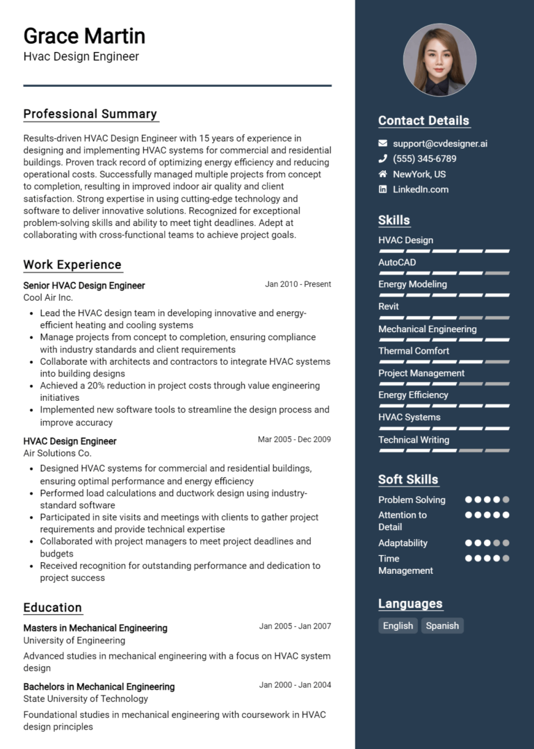 HVAC Design Engineer Resume Example for 2025: Best Formatting Tips