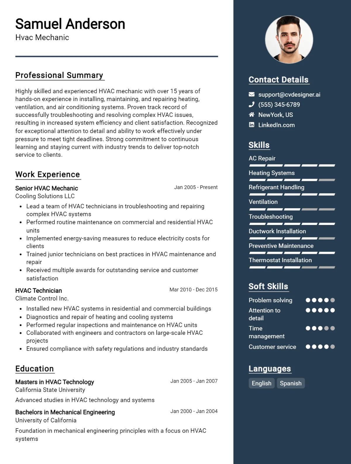 Hvac Mechanic CV Example