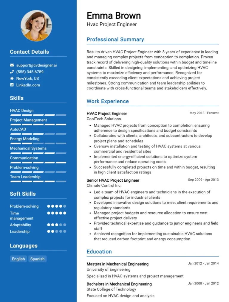 HVAC Project Engineer CV Example For 2025: Top Tips & Samples