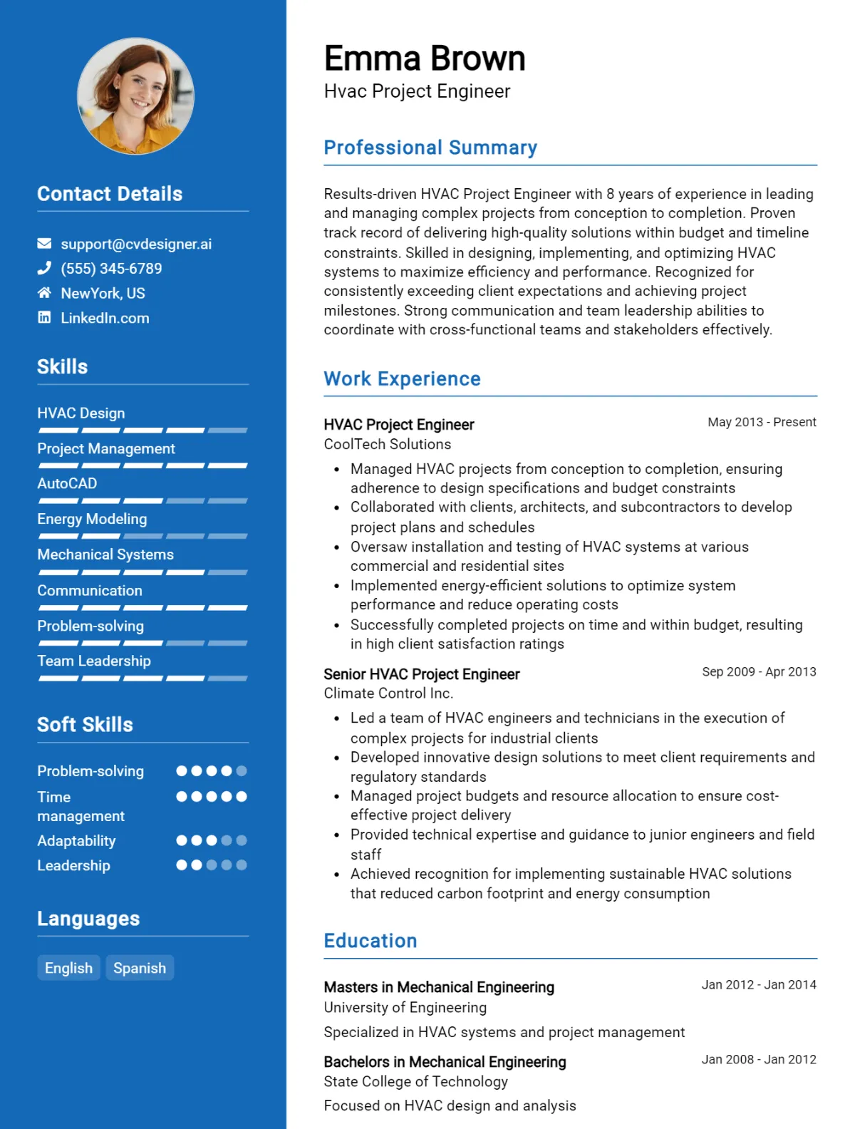 Hvac Project Engineer CV Example