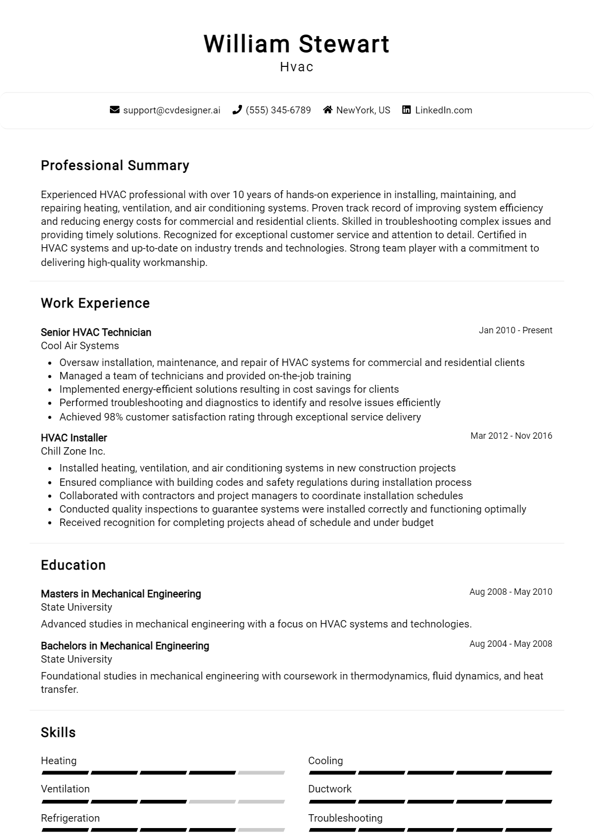 Hvac Resume Example