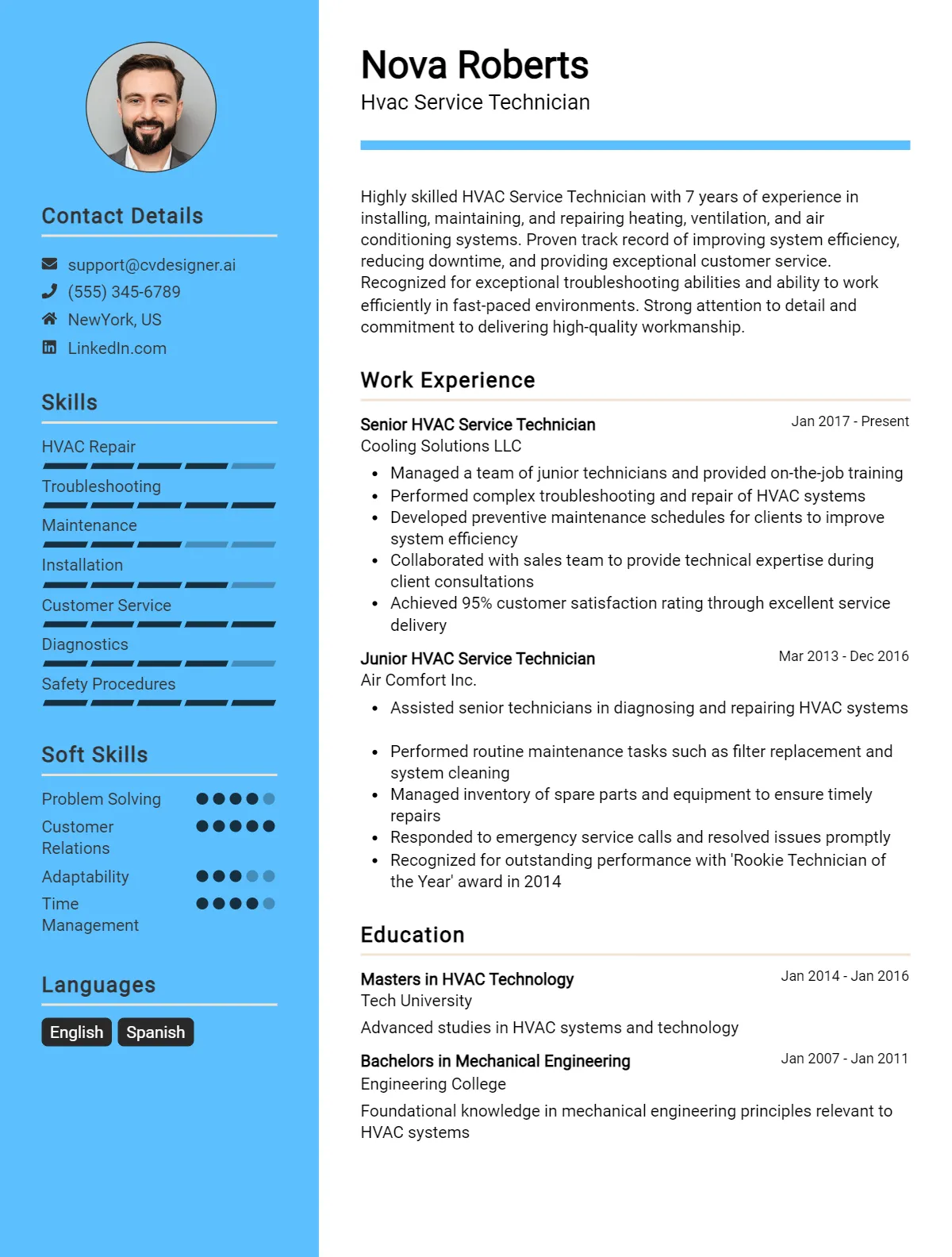Hvac Service Technician CV Example