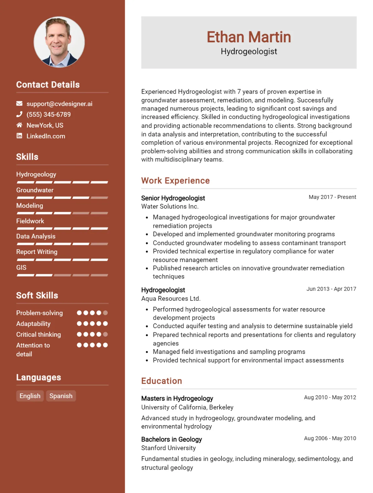 Hydrogeologist CV Example