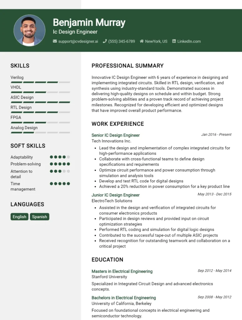Ic Design Engineer CV Example