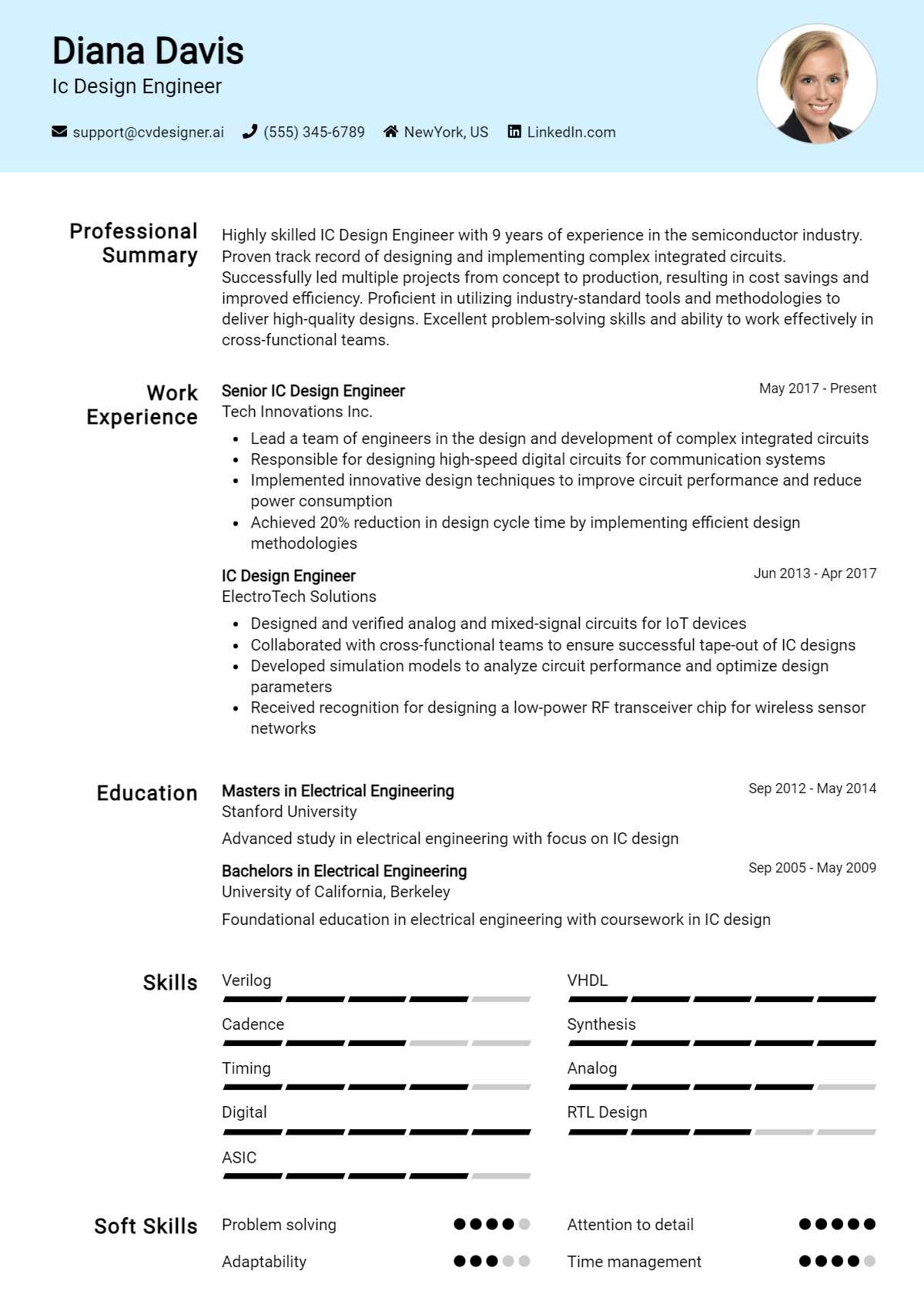 Ic Design Engineer Resume Example