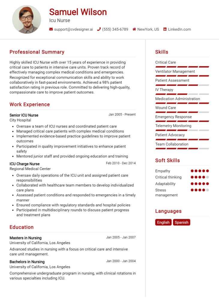 ICU Nurse Resume Example for 2024: How to Craft a Winning CV ...