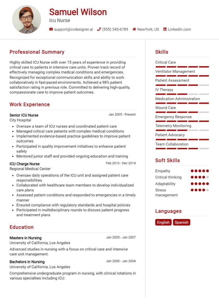ICU Nurse Resume Example for 2025: How to Craft a Winning CV