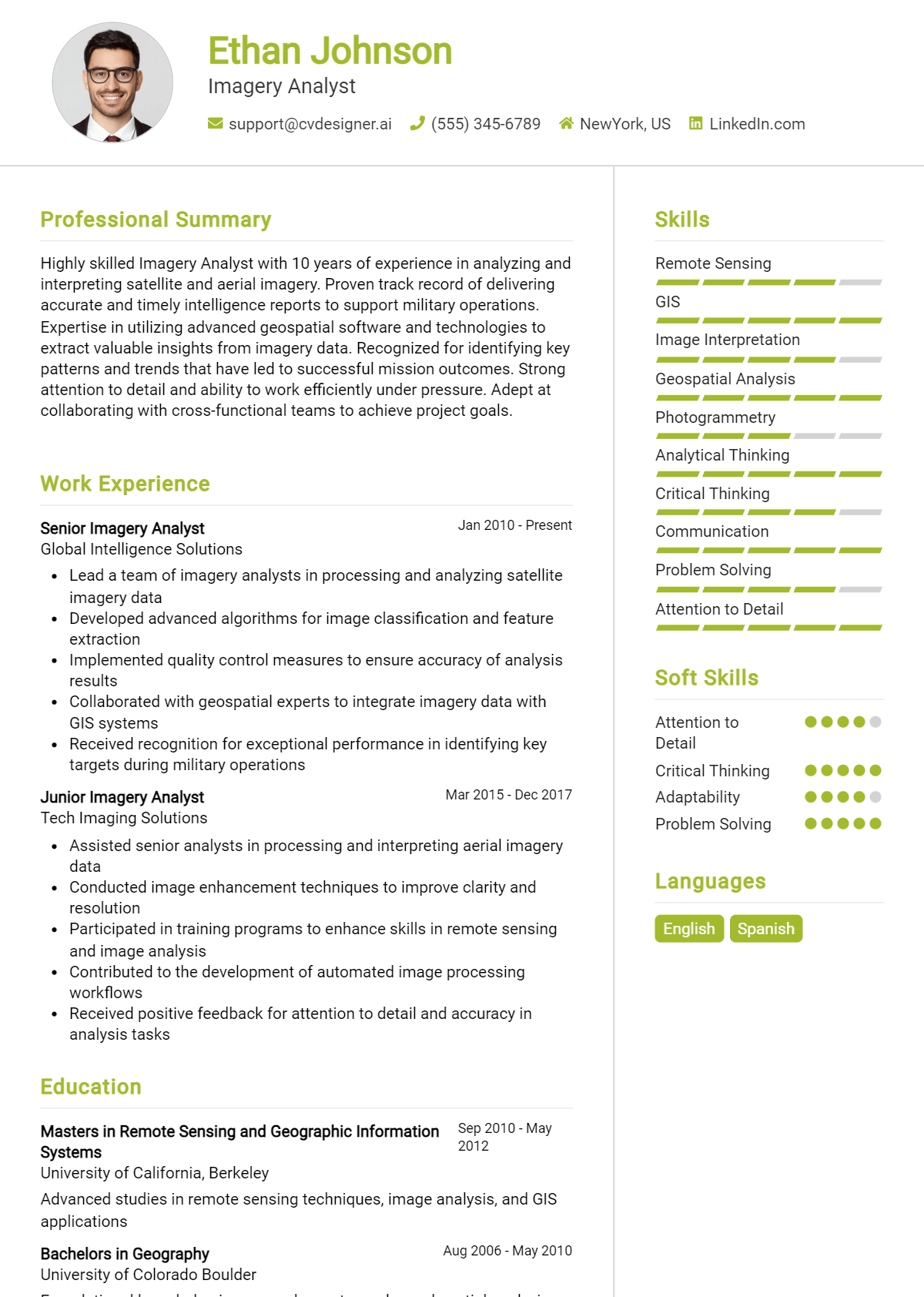 Imagery Analyst Resume Example