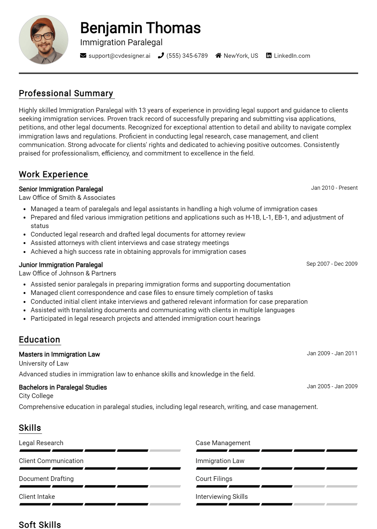Immigration Paralegal Resume Example