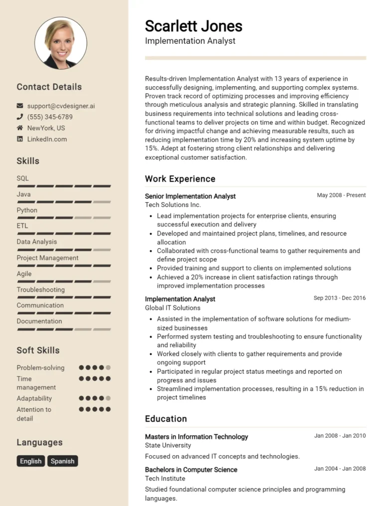 Implementation Analyst CV Example For 2025: How to Craft a Winning CV