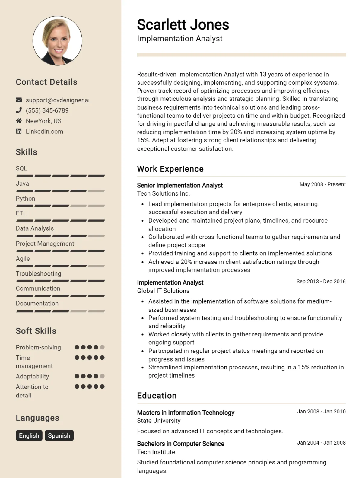 Implementation Analyst CV Example