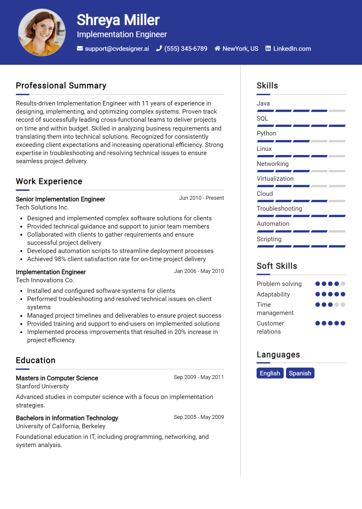 Implementation Engineer Resume Example