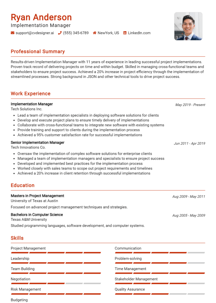 Implementation Manager Resume Example for 2024: Free Templates ...