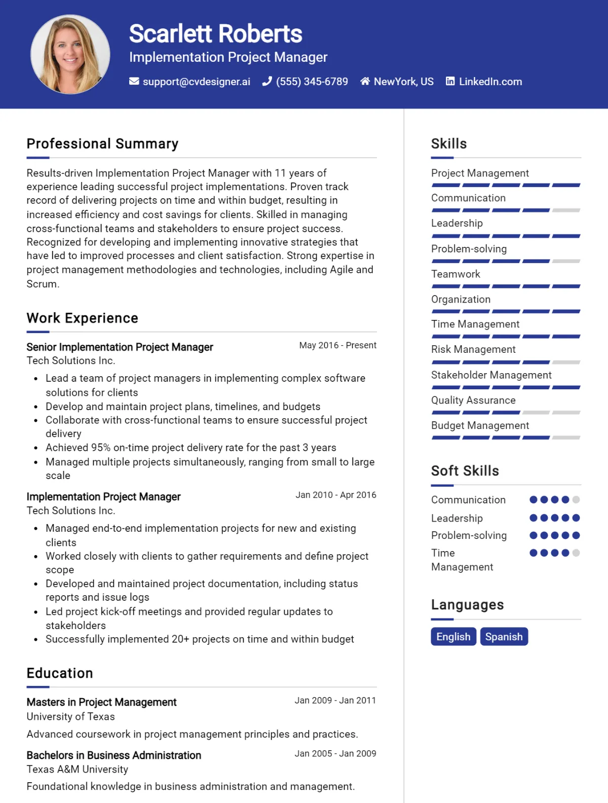 Implementation Project Manager CV Example For 2024: Top CV Skills ...