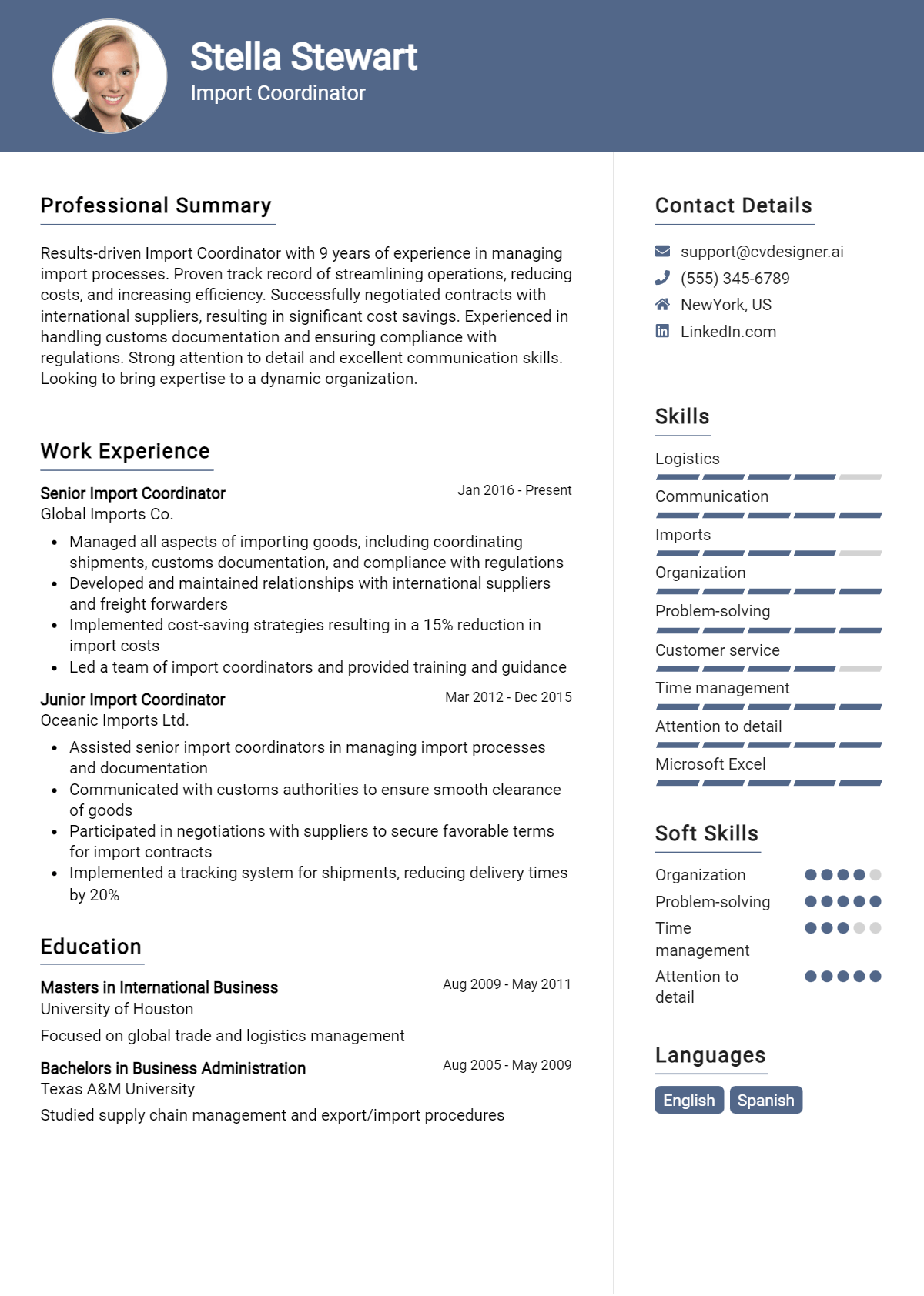 Import Coordinator Resume Example