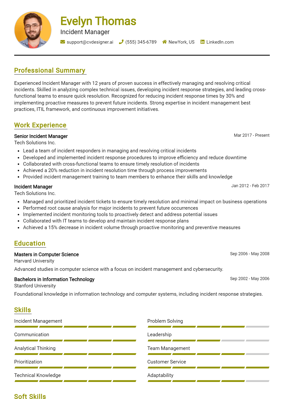 Incident Manager Resume Example