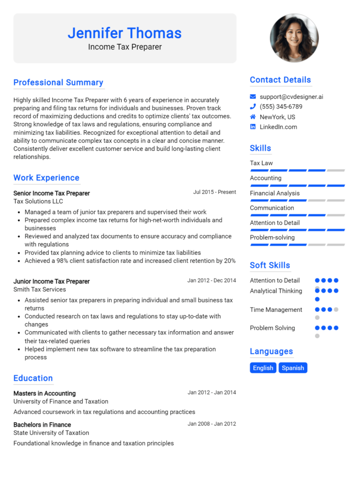 Income Tax Preparer Resume Example