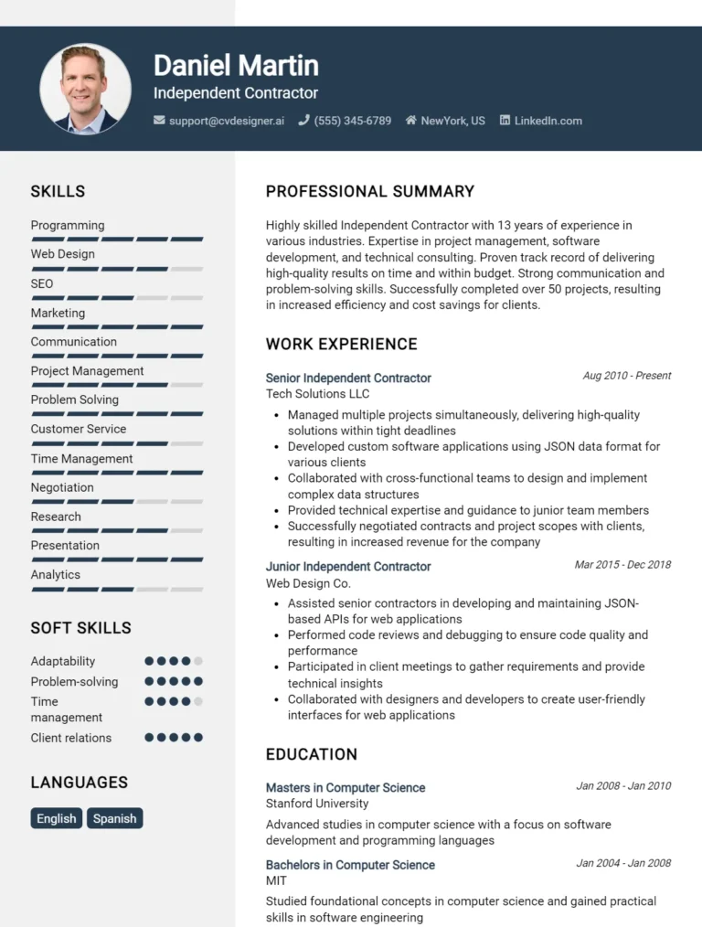 Independent Contractor CV Example For 2025: Strategies & Templates