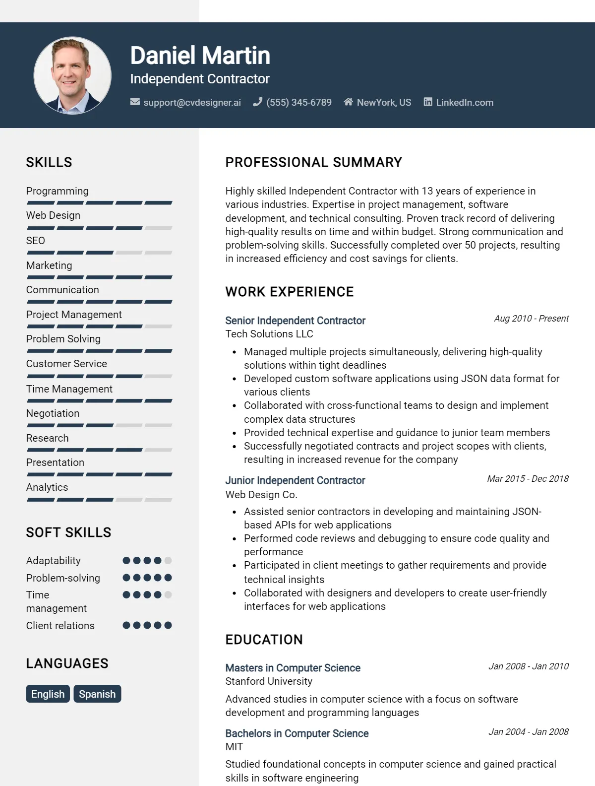 Independent Contractor CV Example