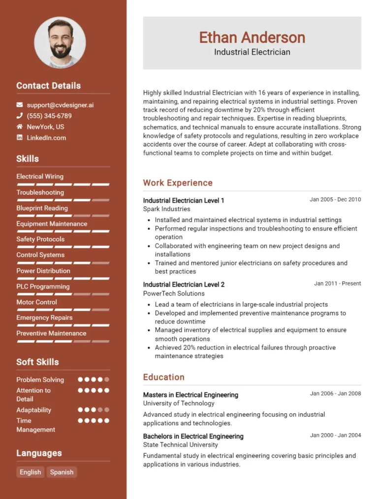 Industrial Electrician CV Example For 2025: Tips & Templates