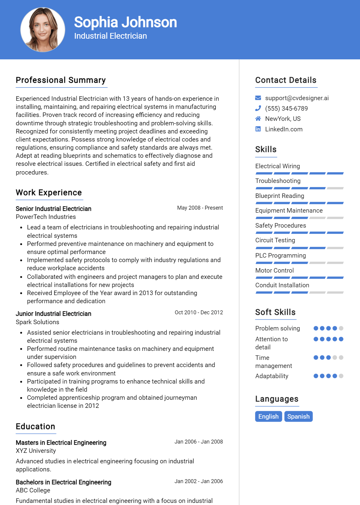 Industrial Electrician Resume Example