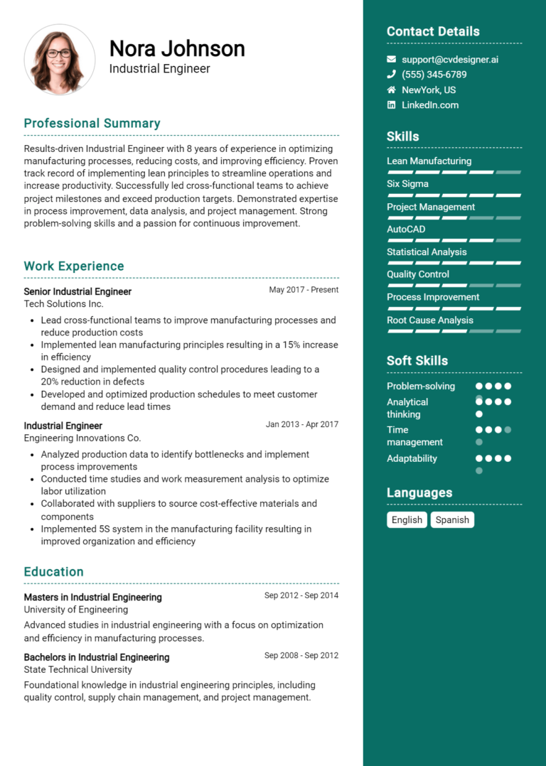 Industrial Engineer Resume Example for 2025: How to Create a Professional CV